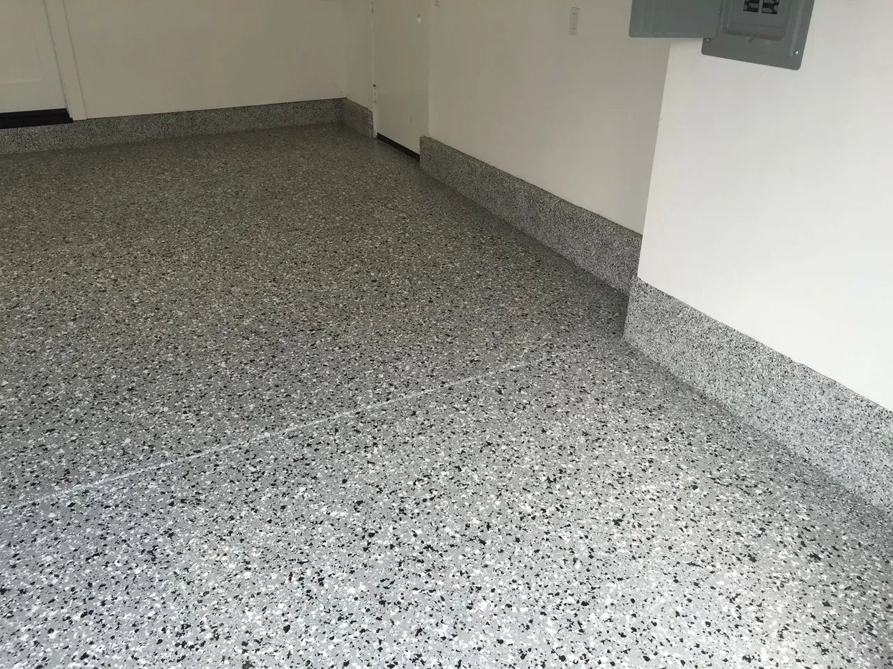 A room with a gray floor and white walls