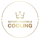 Gold logo with crown icon and text &ldquo;Victory Heating & Cooling&rdquo; inside a gold circle