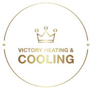 Gold logo with crown icon and text &ldquo;Victory Heating & Cooling&rdquo; inside a gold circle