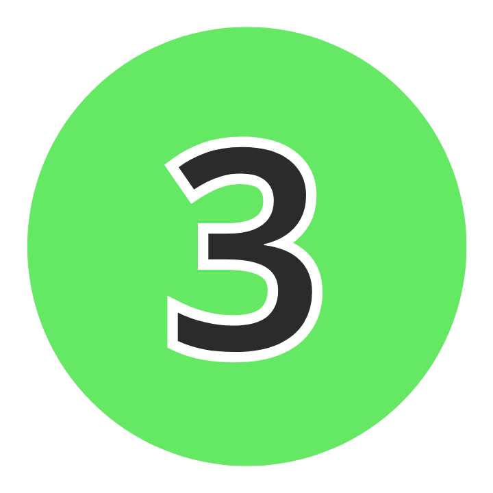 Green circle with the number 3 in black with a white outline.