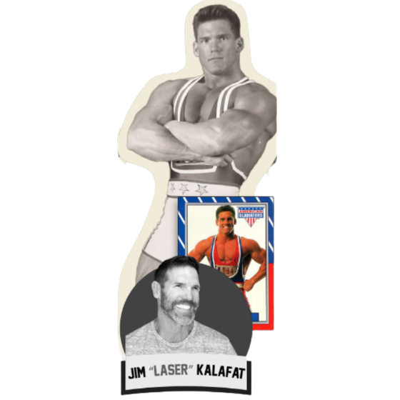 a cardboard cutout of a wrestler named jim laser kalafat