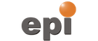 Un logo de epi con un círculo naranja en el medio.