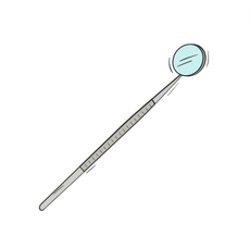 A dental mirror with a long handle on a white background.