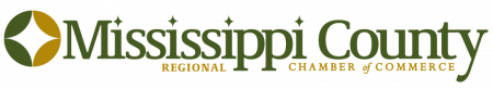 Logo for the Mississippi County Regional Chamber of Commerce featuring an abstract four-petal icon.