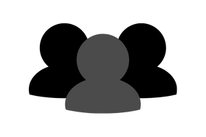 A grey human icon positioned in front of two black human icons.