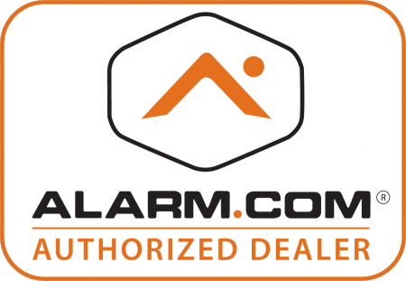 The Alarm.com Authorized Dealer logo: a stylized orange house icon in a rounded square above the company name and text.