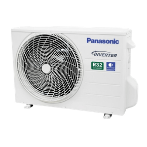 a white panasonic air conditioner with a fan on a white background .