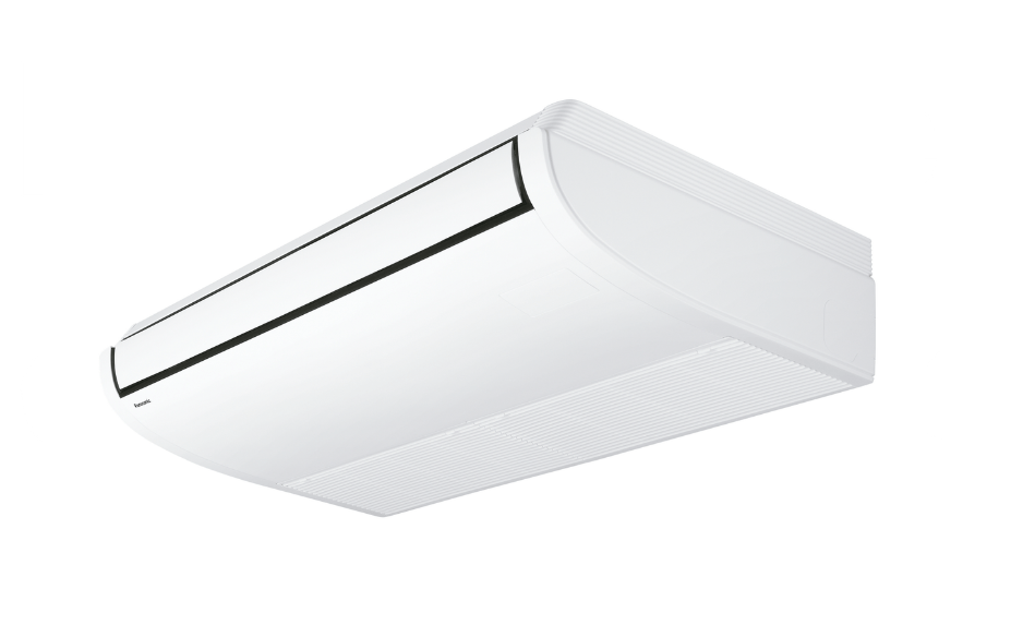 a white ceiling mounted air conditioner on a white background .