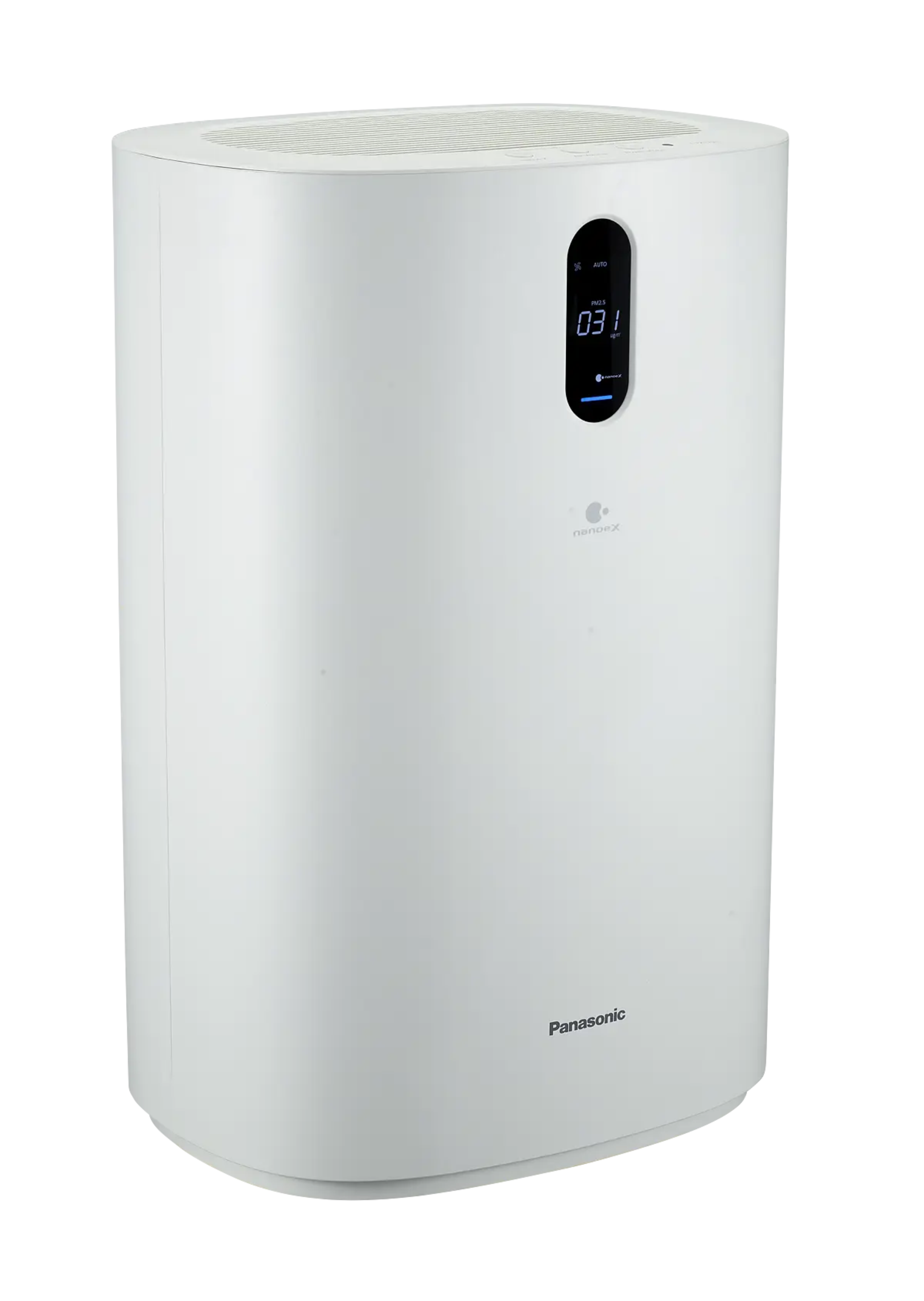 a white air purifier with a digital display on a white background .