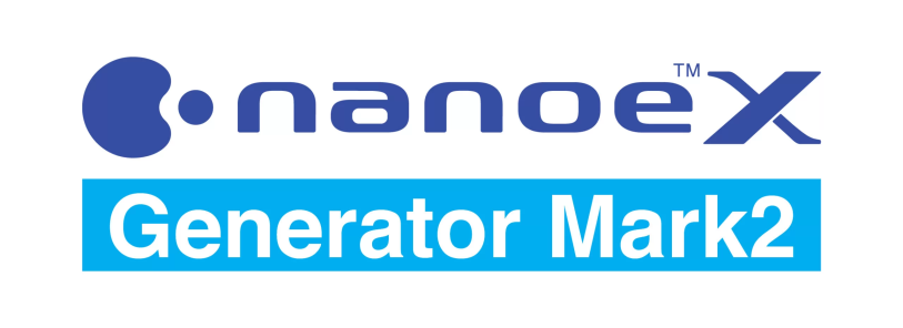 a blue and white logo for nanoex generator mark 2