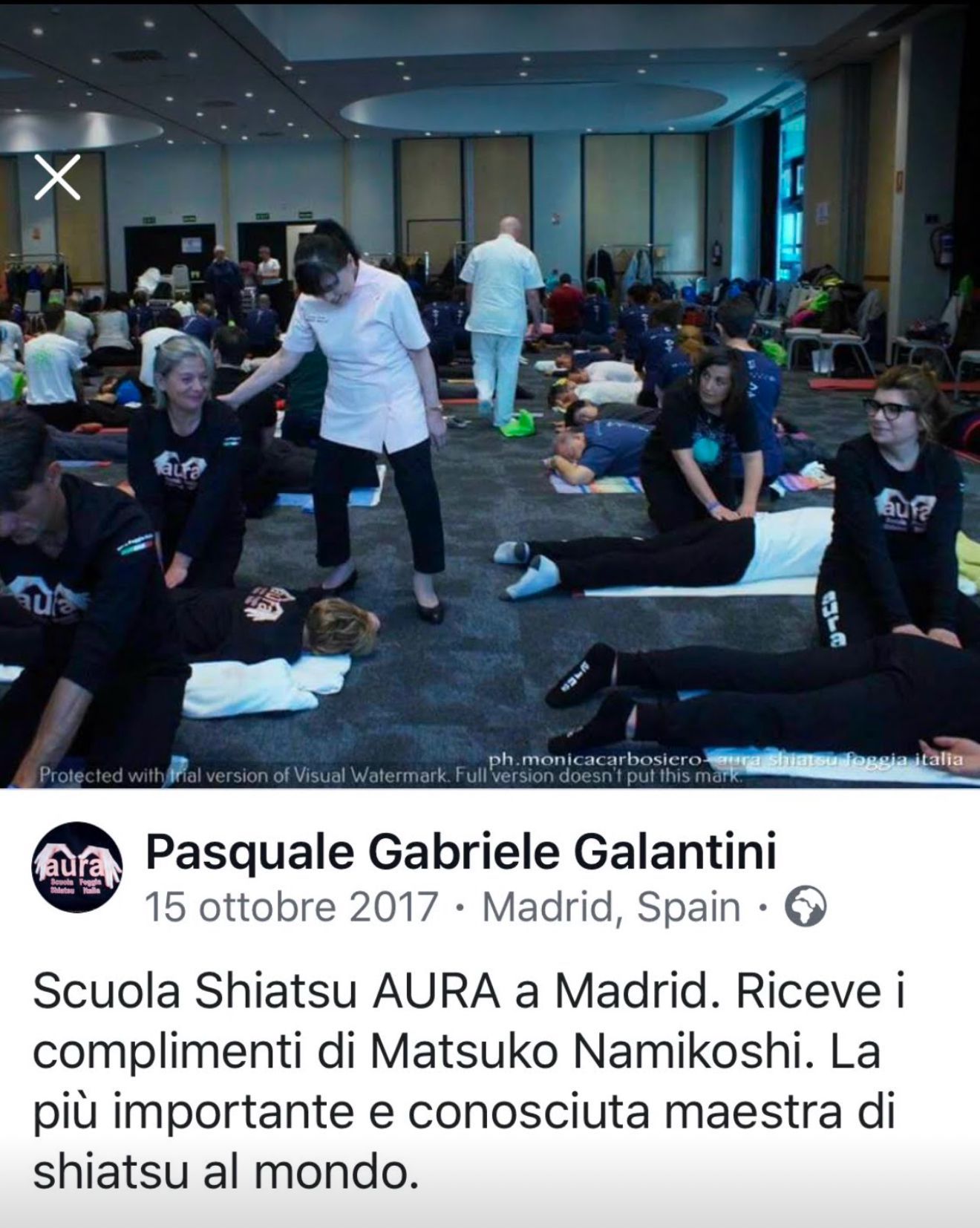 Un post su facebook di pasquale gabriele galattini mostra un gruppo di persone che praticano lo shiatsu