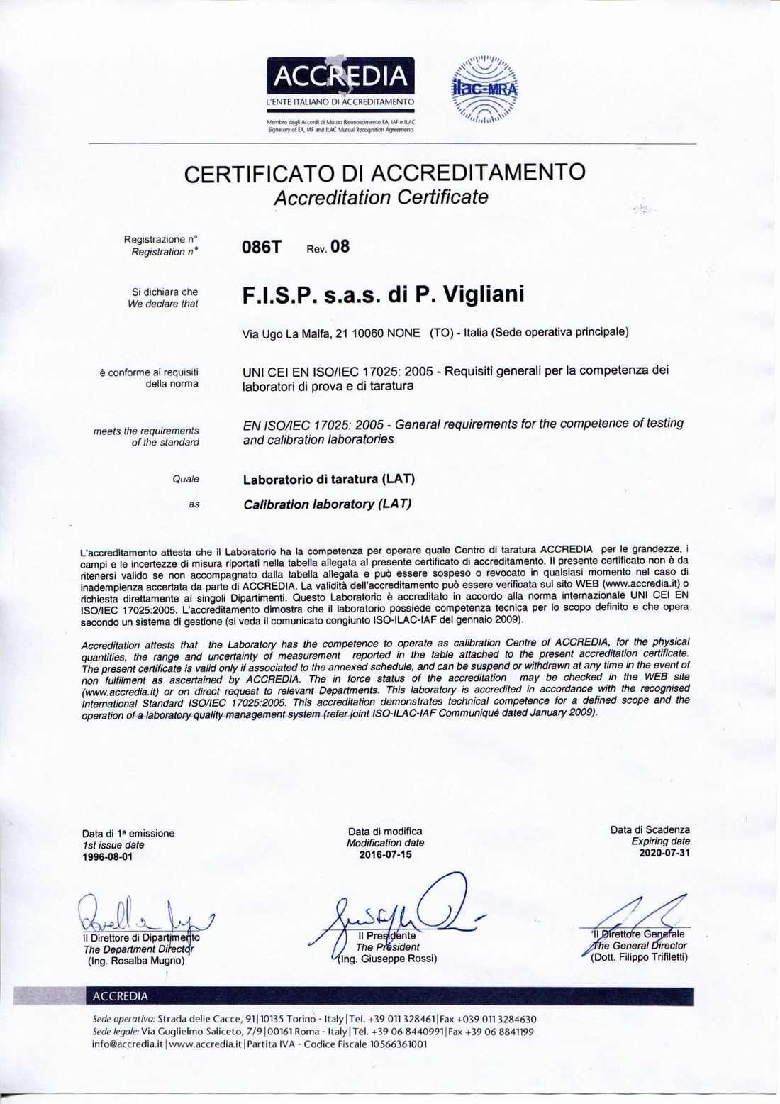 certificato di accreditamento azienda