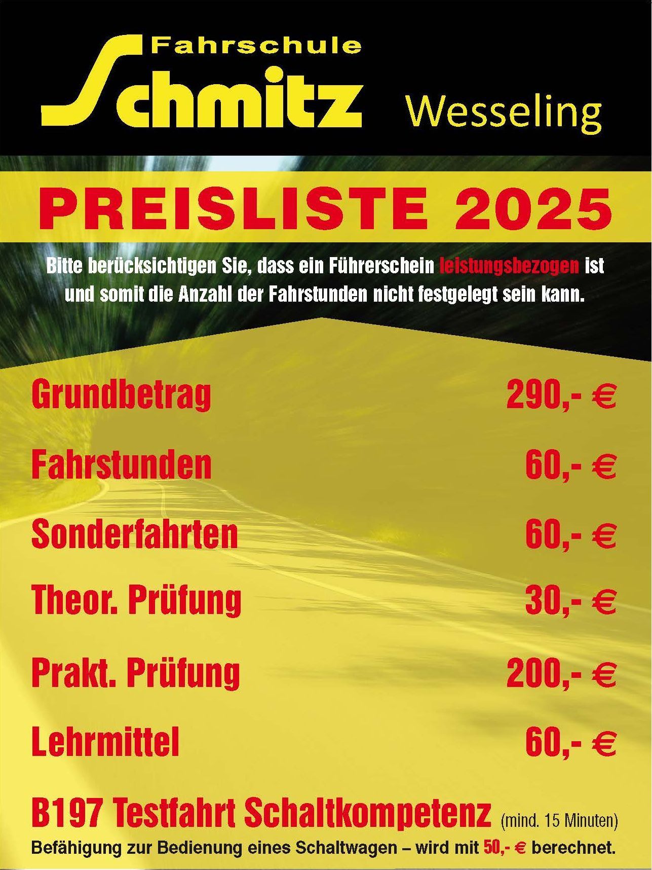 Preisliste 2024 Fahrschule Schmitz Wesseling