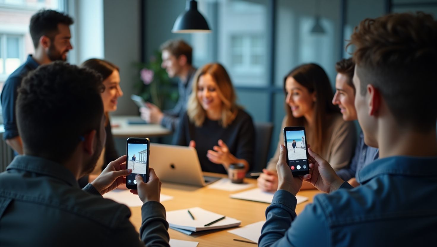 Social media marketing team creating video content for engagement in 2025