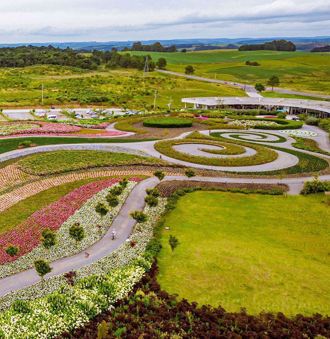 Vista aérea do Mátria Parque de Flores em São Francisco de Paula - Serra Gaúcha