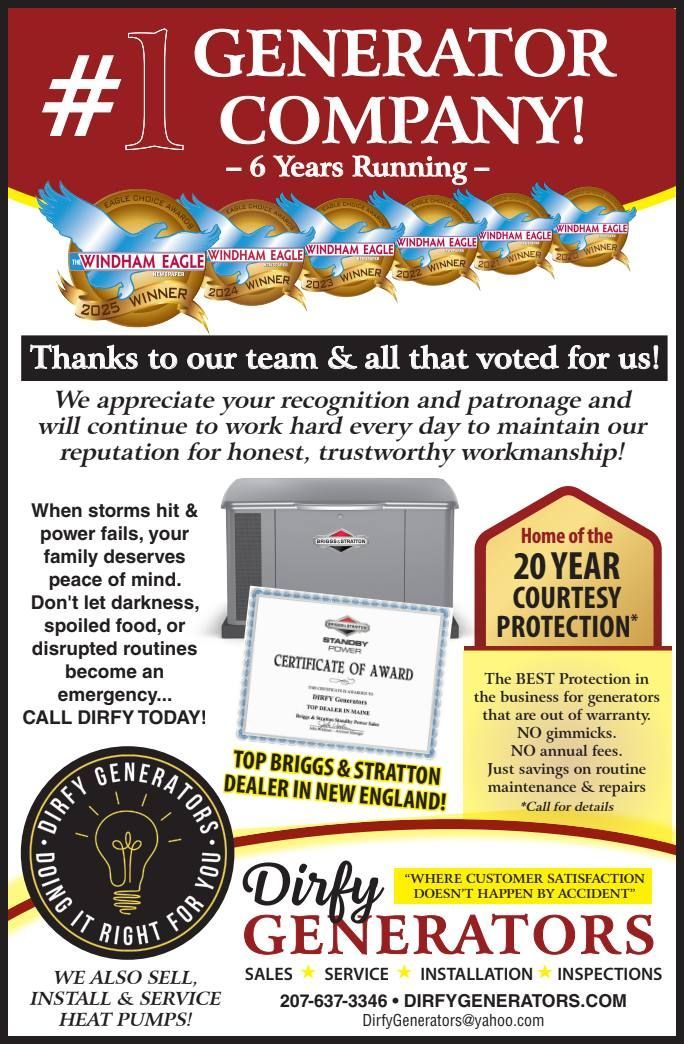 Advertisement for Dirfy Generators, showing generators and a