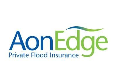 The logo for aonedge private flood insurance is blue and green.