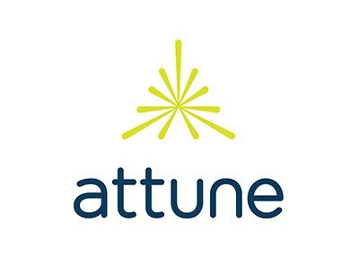 A logo for attune with a star in the middle.