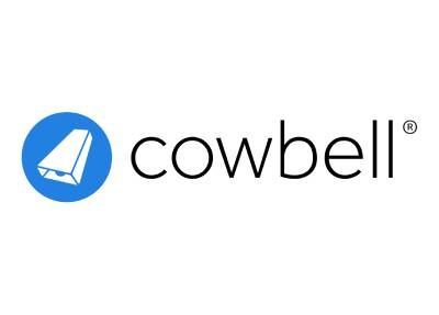A cowbell logo with a blue circle in the middle on a white background.