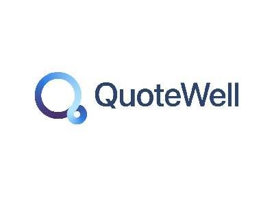The quotewell logo is blue and purple and looks like a circle.