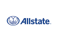 The allstate logo is blue and has two hands shaking each other.