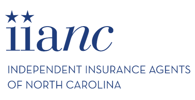 Logo for the Independent Insurance Agents of North Carolina: Blue text and stars on white background.
