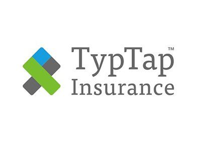 TypTap Insurance logo: abstract design with blue, green, and gray shapes, with the name