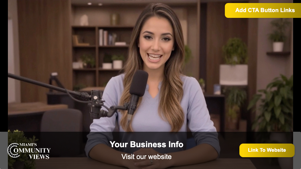 Miami Community Views A woman is sitting in front of a microphone and smiling.
