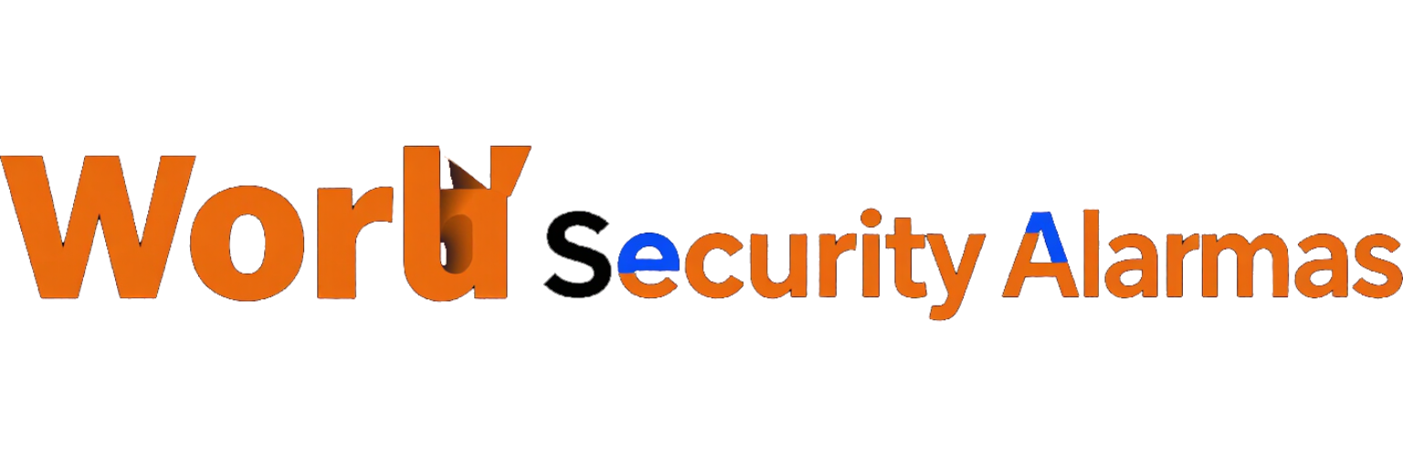 Logotipo de Word Security Alarmas en texto naranja y azul sobre un fondo blanco.