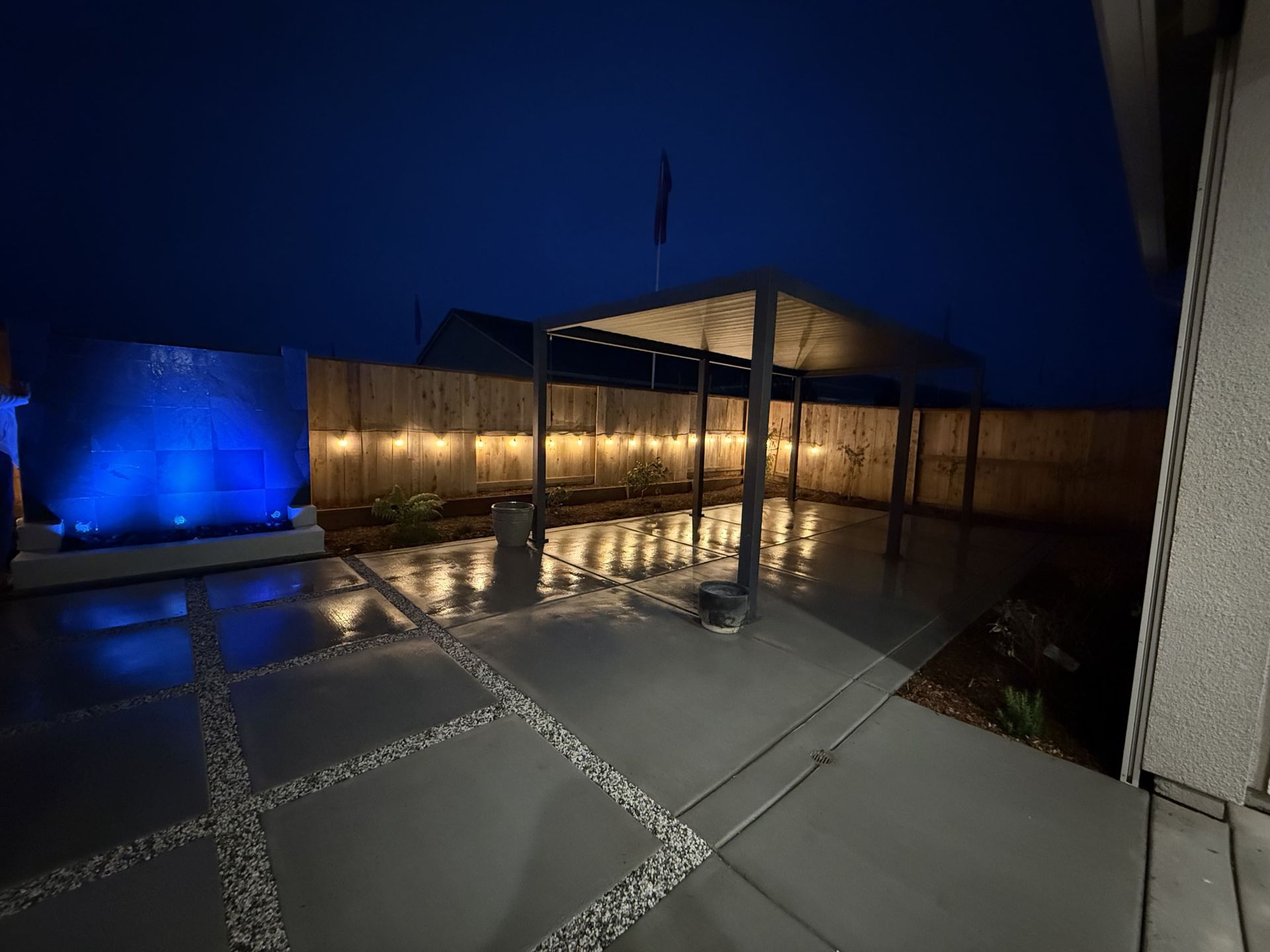 Stockton patio built with lighting integration for night