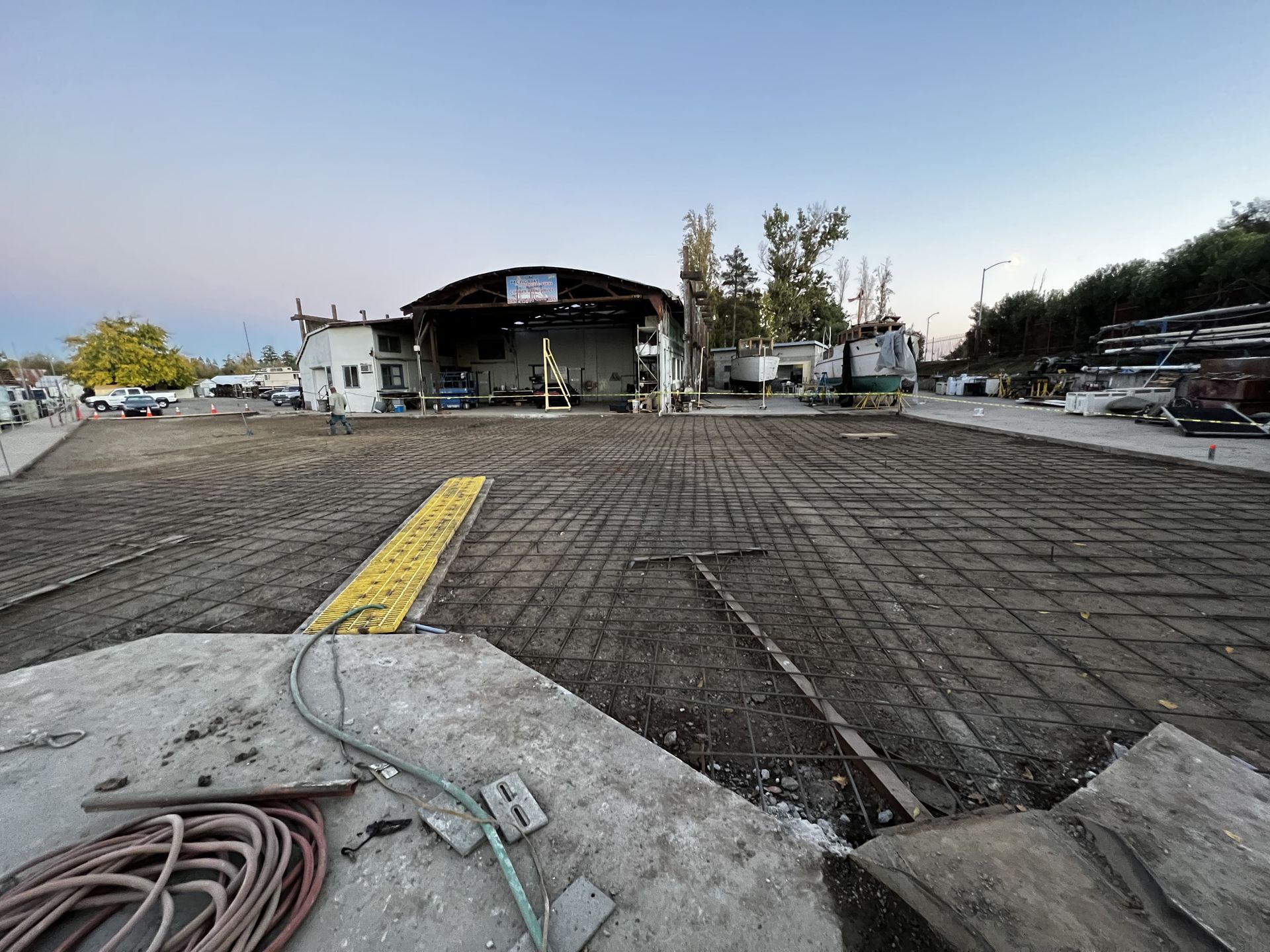 Concrete base preparation at commercial construction site in Stockton.