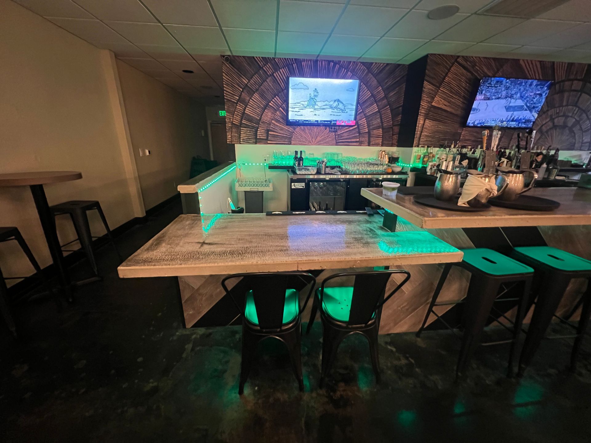 Custom concrete bar countertop installed in backyard outdoor living space in Stockton CA