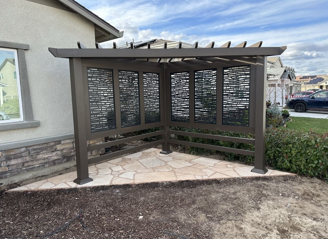 Landscaping project with shade structure installation in Stockton.