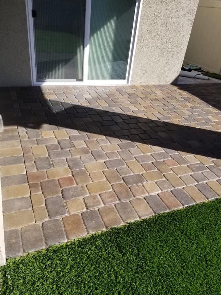 Beautiful Stockton backyard patio with custom pavers and landscaping Stockton CA