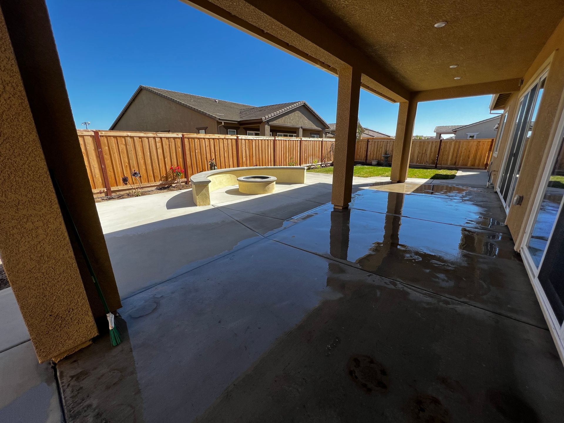 Decorative concrete design in residential landscape Stockton CA.
