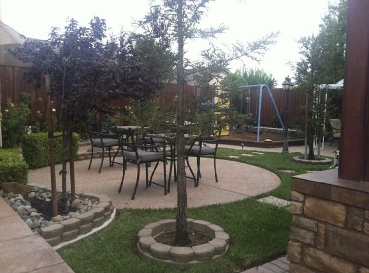 Custom landscape patio installation in Stockton by Drago Landscaping.