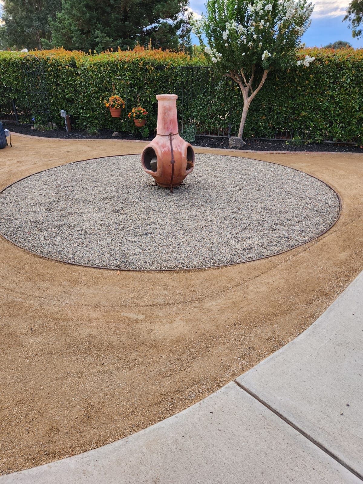 Firepit built into landscape patio design in Stockton CA.
