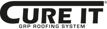A black and white logo for cure it grip roofing system