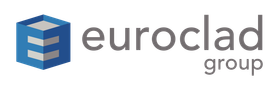 The euroclad group logo is a blue cube with white arrows on it.
