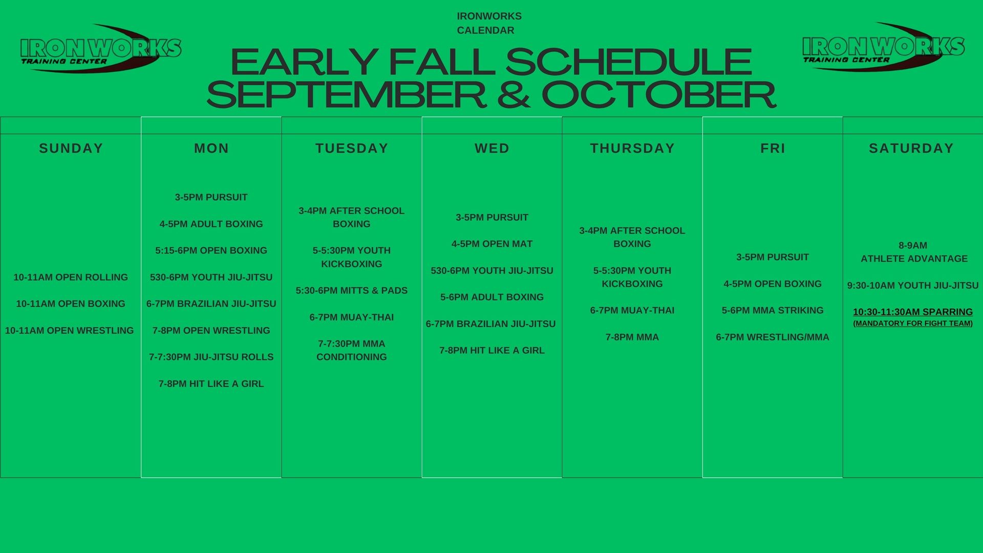 Summer Schedule June, July, August- Holmen, WI - Iron Works Training Center Summer Schedule June, July, August- Holmen, WI - Iron Works Training Center