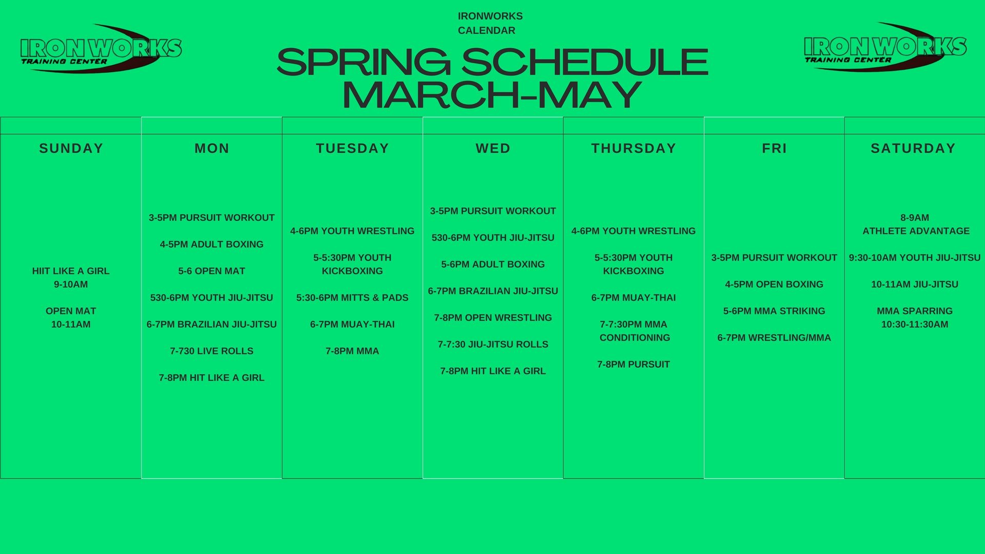 Summer Schedule June, July, August- Holmen, WI - Iron Works Training Center
