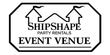 Shipshape Party Rentals logo: black and white outline of two house shapes with flags, and text.