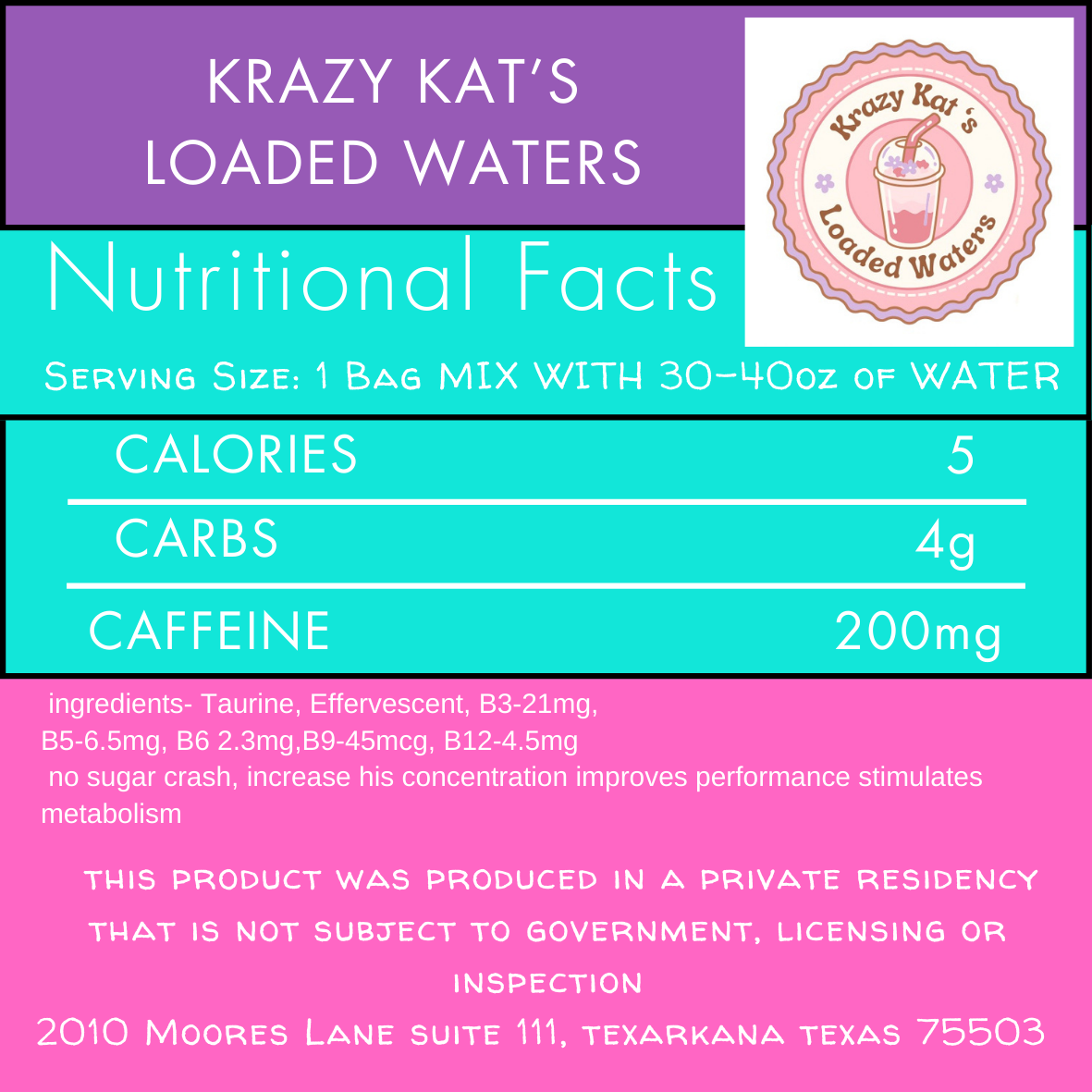 Nutritional facts label for