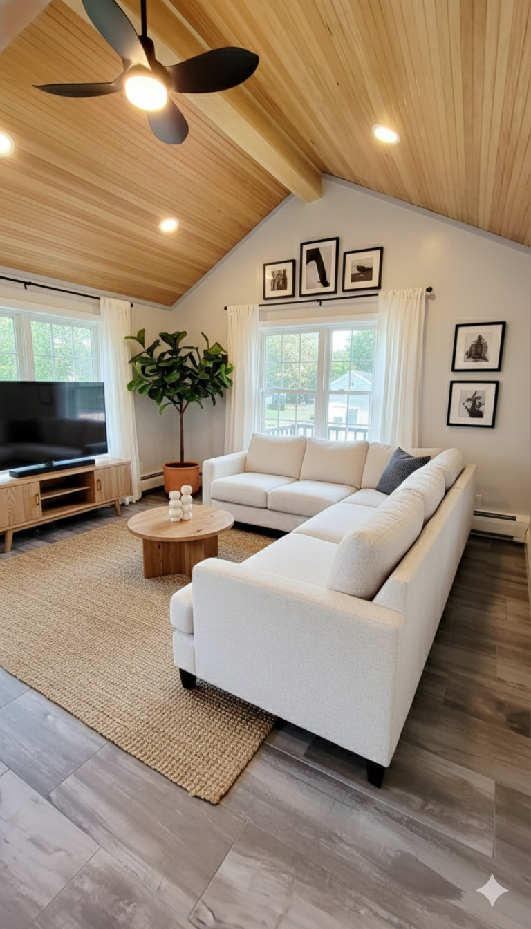 Family Room Renovation in Melrose MA | Tongue and Groove Ceiling & Interior Remodel