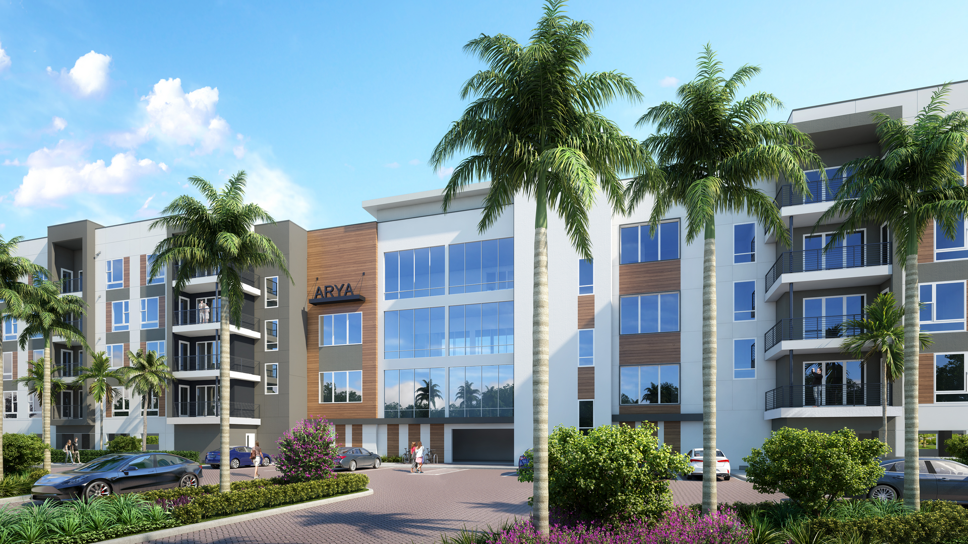 exterior rendering of the Arya apartment building in St. Petersburg, FL