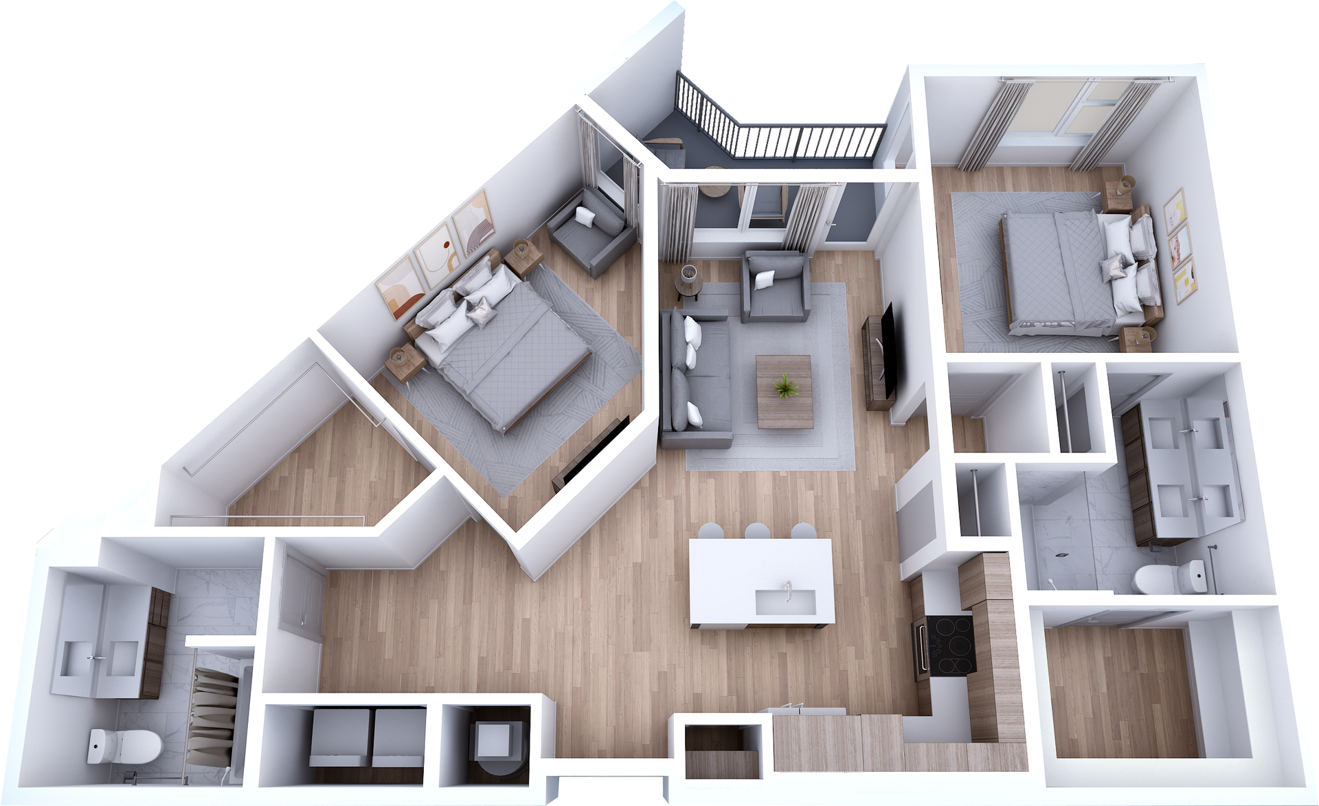 two bedroom apartment floorplan at Arya