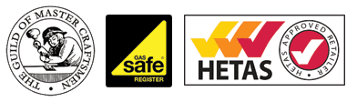 The guild of master craftsmen, gas safe registration, HETAS logo