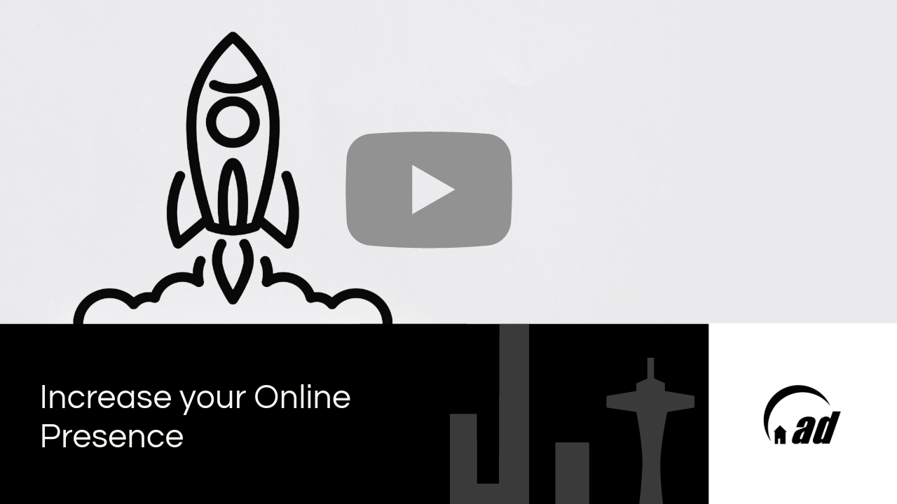 A YouTube thumbnail with a play button graphic about increasing your online presence for your small business.