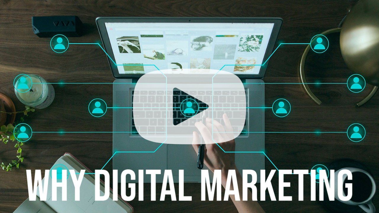 A YouTube Thumbnail for Digital Marketing & Advertising Service report on a computer monitor with a person pointing at it with a pen.