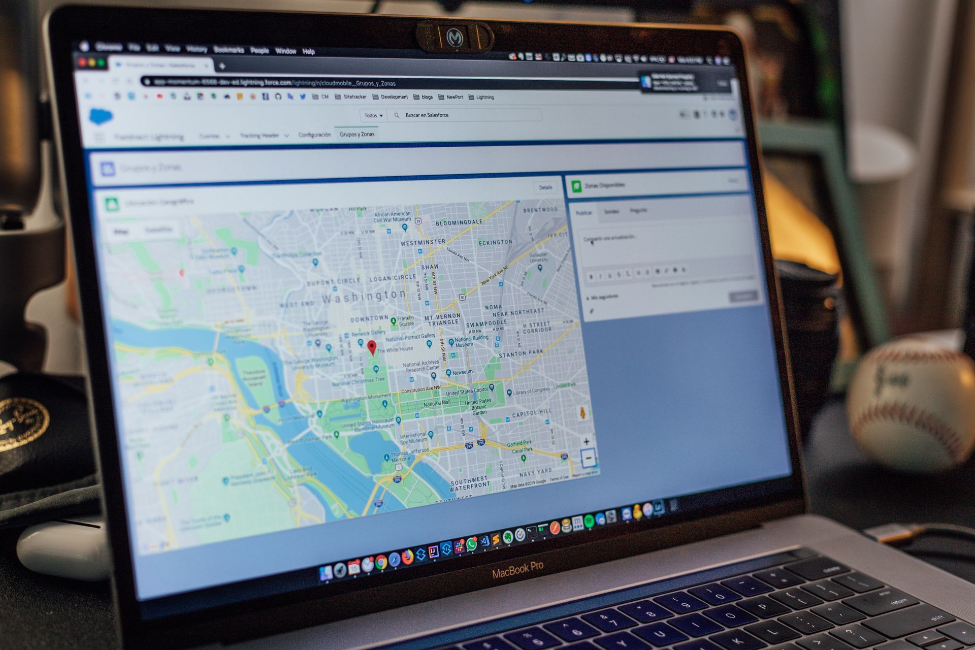 A laptop screen displaying a Google Maps search.